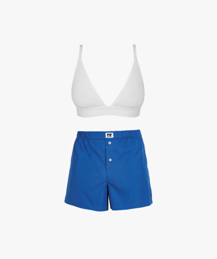 ست سوتین مثلثی سفید با باکسر آبی