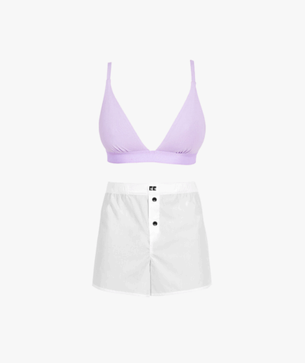 ست سوتین مثلثی یاسی با باکسر سفید